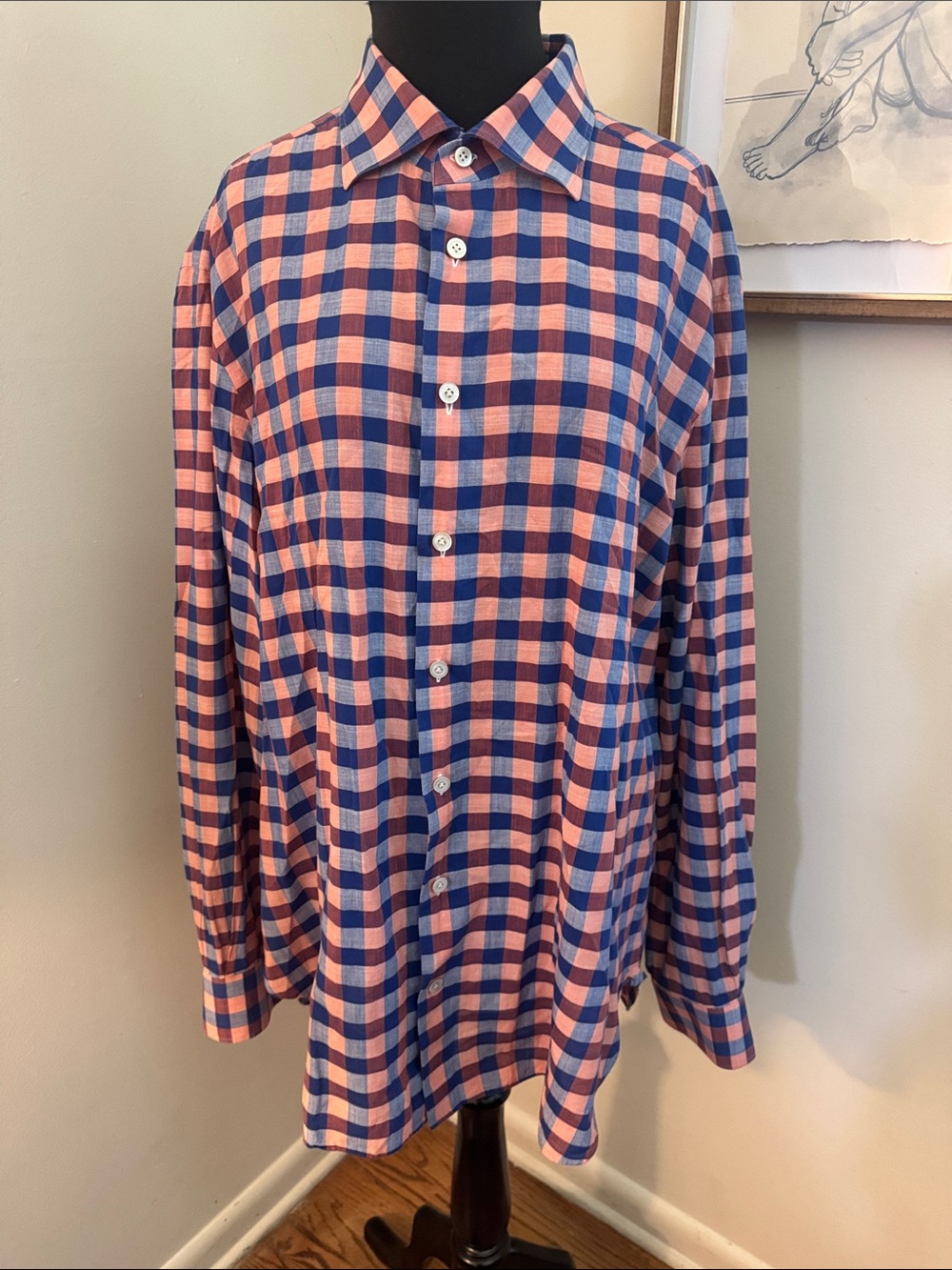 Kiton | Pure Cotton Made in Italy Plaid Long Sleeve Button Up-Size 18 1/2/46